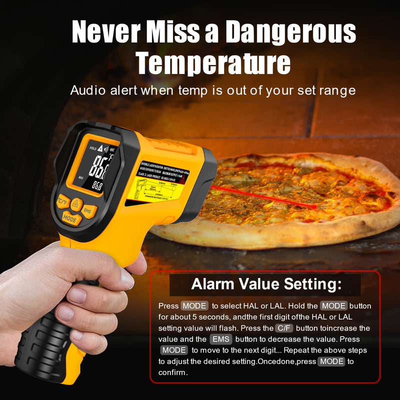 [Australia - AusPower] - Infrared Thermometer Gun, -58℉ to 1472℉, High Precision, Non-Contact Laser Temperature Sensor with Backlit LCD, for Cooking, BBQ, Automotive, Industrial Use -58℉ to 1472℉ 