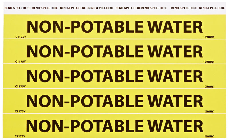 NMC C1175Y Non-Potable Water Pipe Marker - 9in. x 1 in. PS Vinyl Pipe Marker with Black Text on Yellow Base
