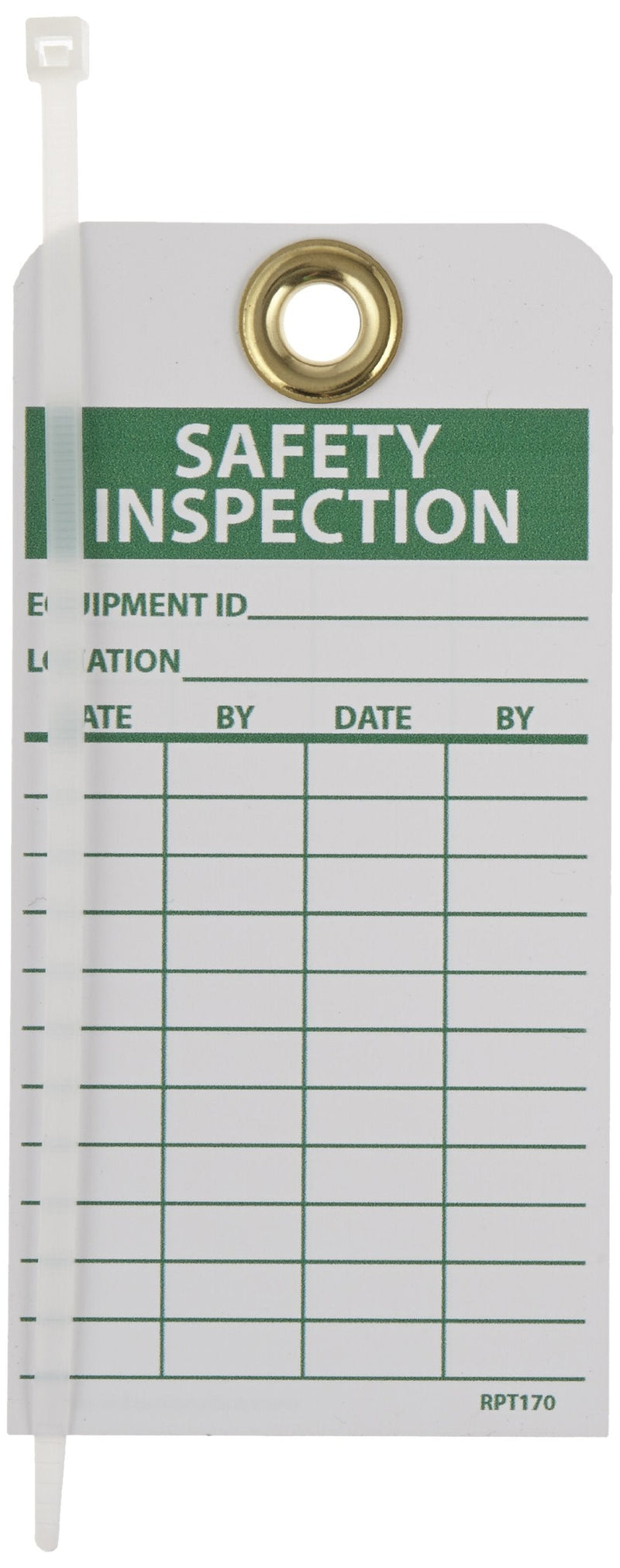 NMC Safety Inspection Tag with Grommets, Pack of 25, Double-Sided, 6" Height x 3" Width, Made in The USA, RPT170G Grommet