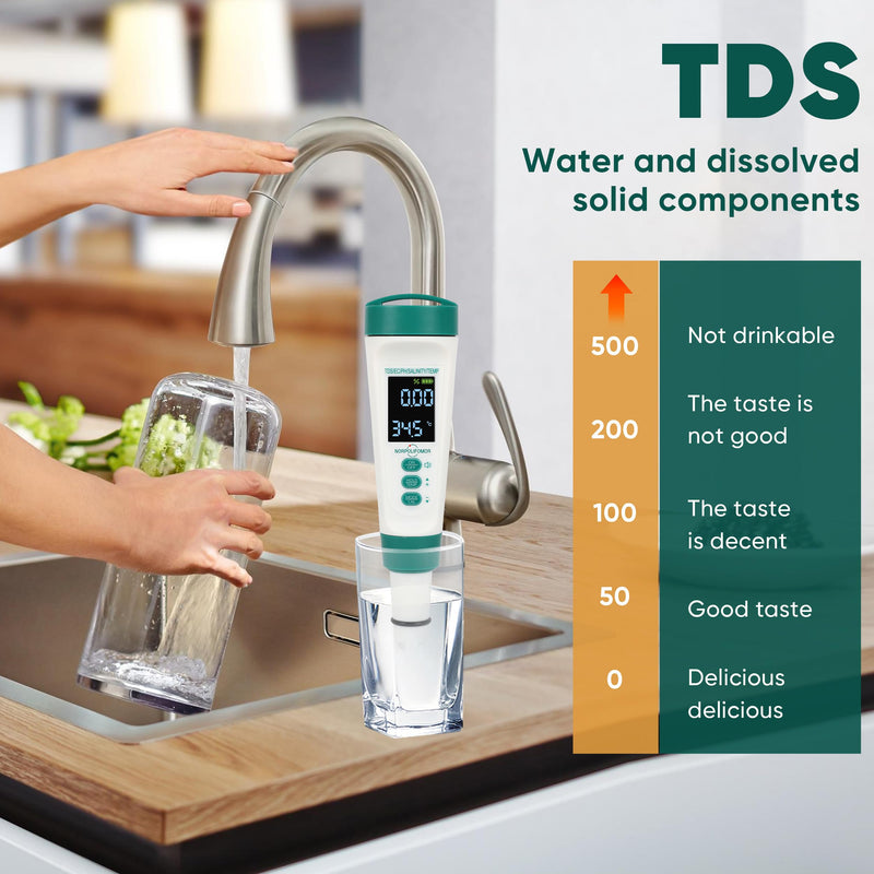 [Australia - AusPower] - Pool Salt Tester,pH Meter with Audio, TDS/PPM Tester for Swimming Pool, Hot Tub Spas,Aquariums & Hydroponics,Battery Power WQT-001 