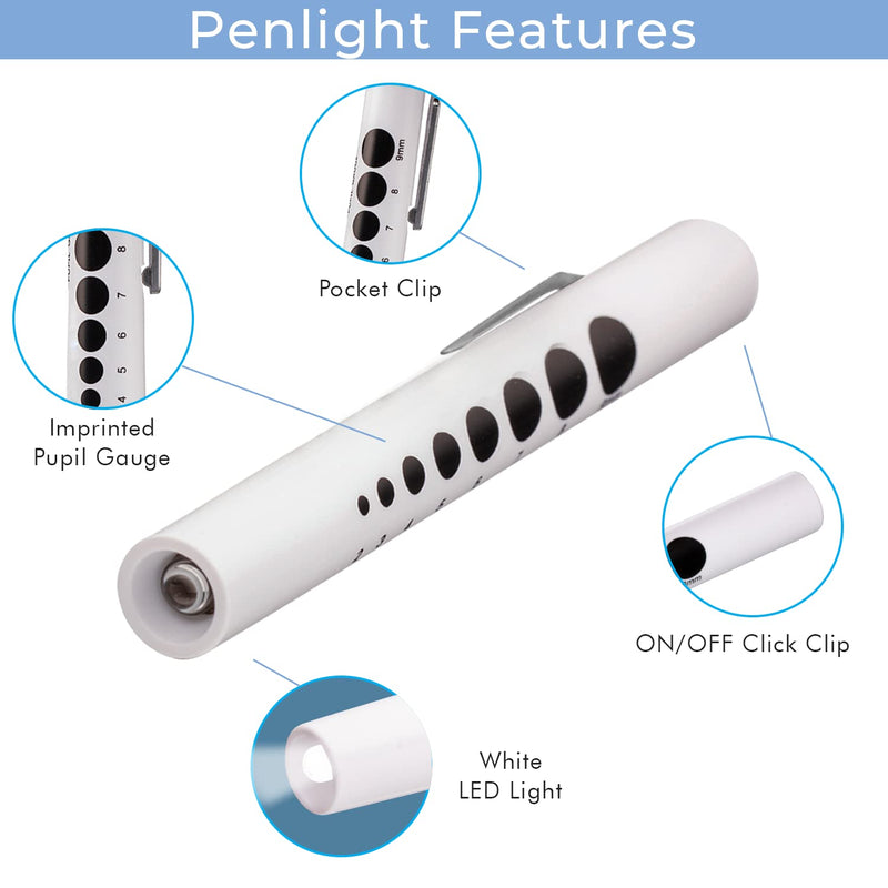 [Australia - AusPower] - 6 Pack Disposable LED Pen Light with Pupil Gauge, Medical Diagnostic Penlight for Doctors Nurses EMTs and Nursing Students, White 