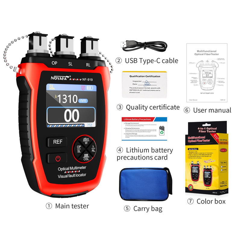 [Australia - AusPower] - NOYAFA NF-919 Optical Power Meter, 3 in 1 Fiber Optic Cable Tester with Light Source Function &10KM Visual Fault Locator (OPM/VFL/SL), Rechargeable FC/SC/ST Fiber Optic Tools 