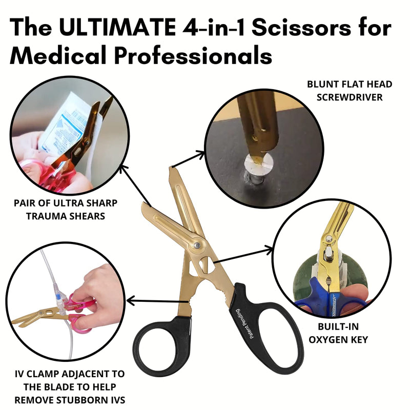 [Australia - AusPower] - Hummingbird 4-in-1 Medical Scissors - Compact Pocket Size Trauma Shears for Nurses, Students, Practitioners & Medical Professionals (Black) black 