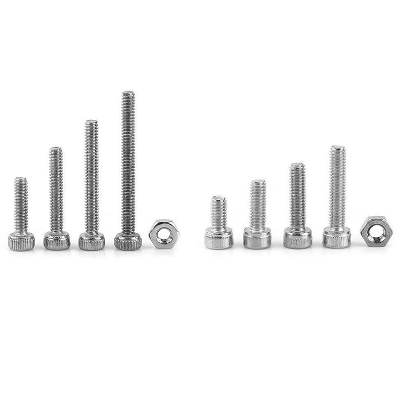 [Australia - AusPower] - 480 Pieces M2 M3 M4 304 Stainless Steel Hex Socket Cap Head Bolts and Nuts Assortment & Key Wrench Kit with Storage Box 