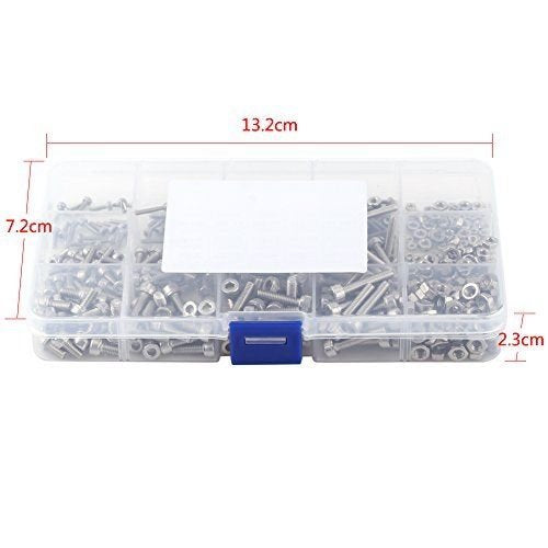 [Australia - AusPower] - 480 Pieces M2 M3 M4 304 Stainless Steel Hex Socket Cap Head Bolts and Nuts Assortment & Key Wrench Kit with Storage Box 