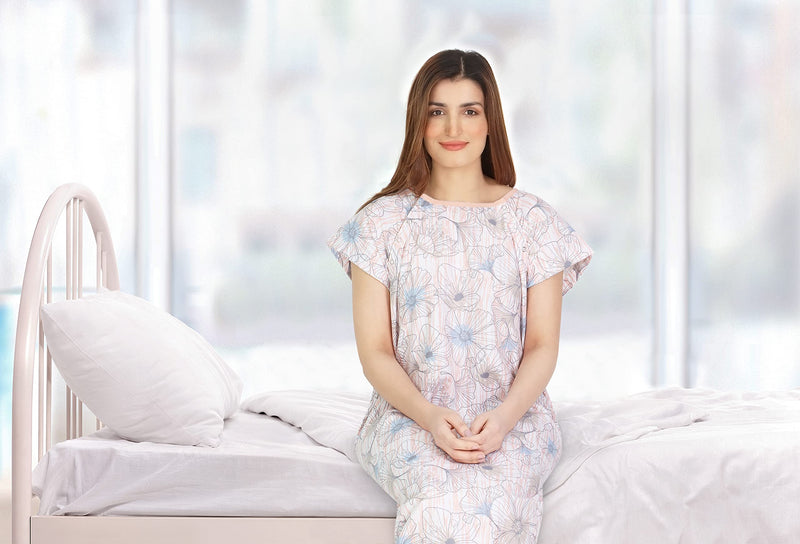 [Australia - AusPower] - NY Threads Women's Hospital Gown Soft and Stylish Patient Gown, Small-Medium, Linear Flower Pink 