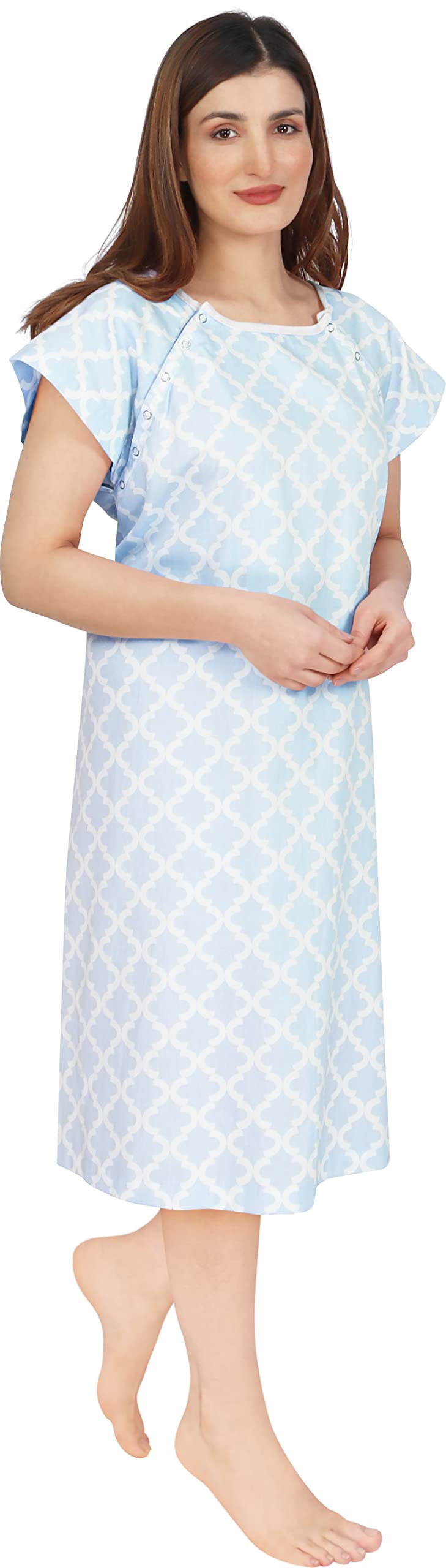 [Australia - AusPower] - NY Threads Women's Hospital Gown Soft and Stylish Patient Gown Small-Medium Moroccon Tile - Blue 