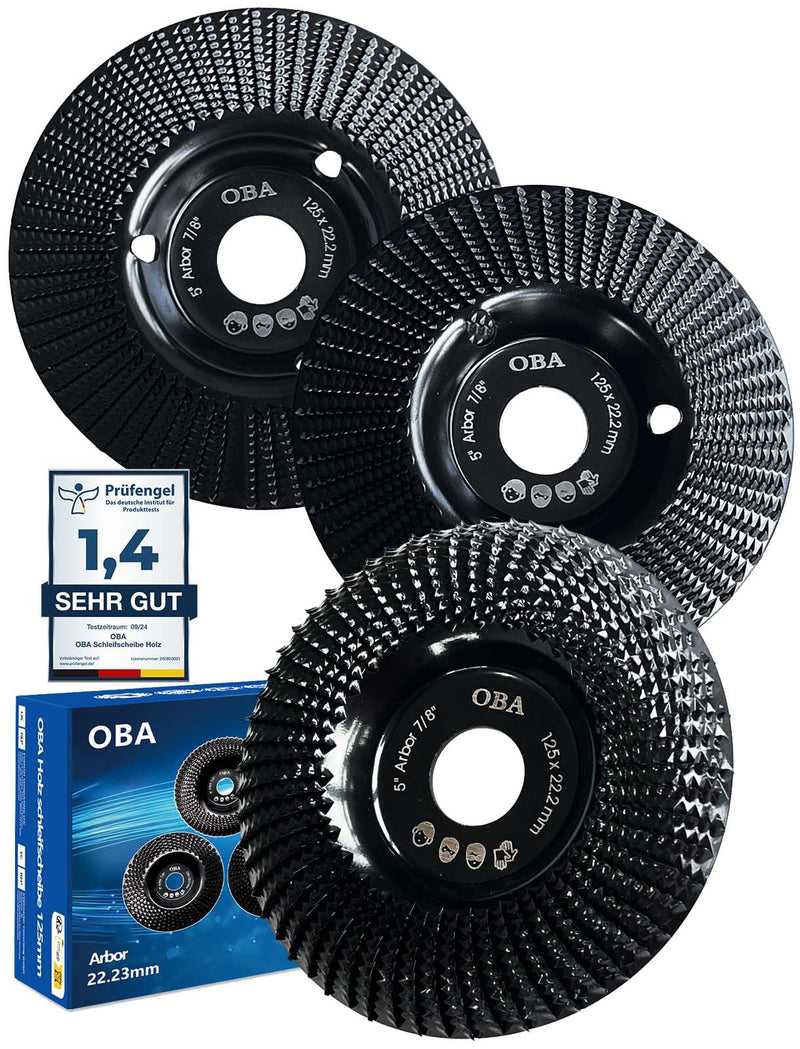 [Australia - AusPower] - OBA Wood Grinding Disc for Angle Grinder 125 mm, Pack of 3 Wood Grinding, Tree Stump Removal, Milling Disc for Grinding, Carving Shapes, Automatic Cooling Hole Set of 3, 125 mm 