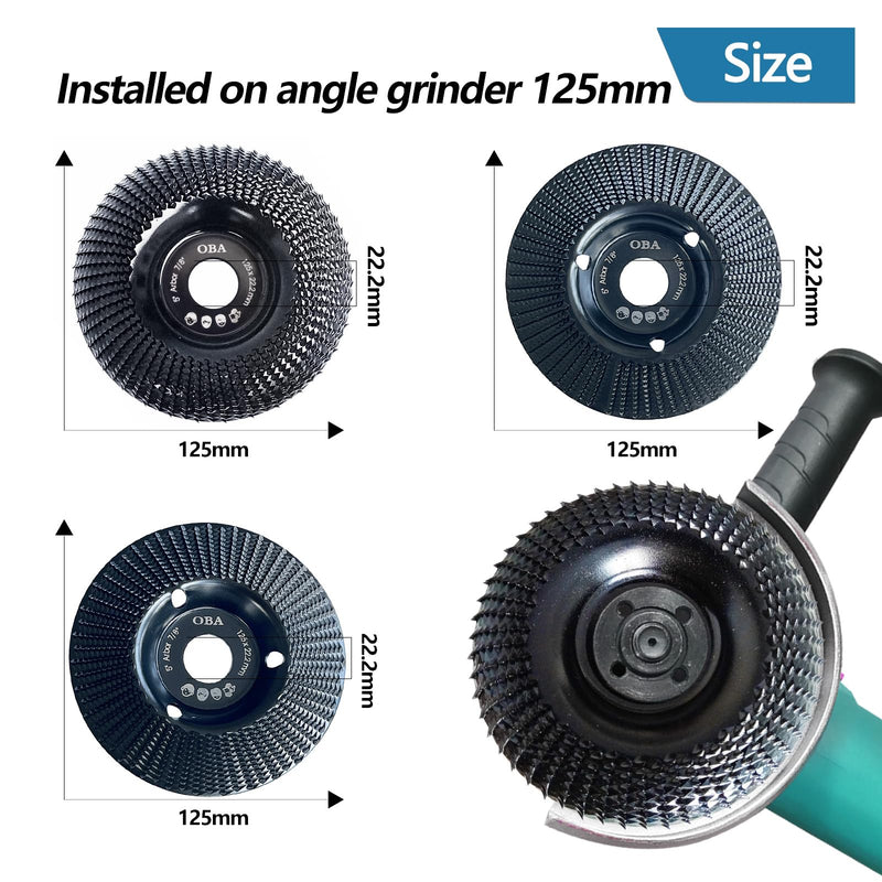 [Australia - AusPower] - OBA Wood Grinding Disc for Angle Grinder 125 mm, Pack of 3 Wood Grinding, Tree Stump Removal, Milling Disc for Grinding, Carving Shapes, Automatic Cooling Hole Set of 3, 125 mm 