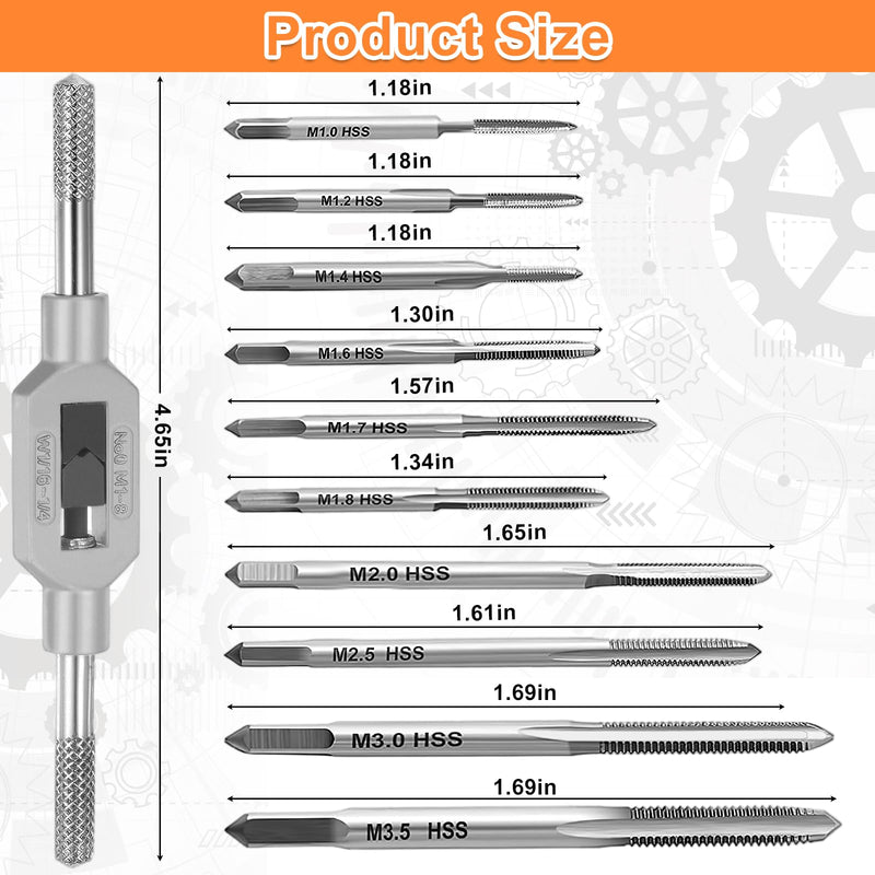 [Australia - AusPower] - 11 Piece Metric Tap Set, M1-M3.5 HSS Metric Thread Machine Tap Set, Mini Hand Tap Set with Adjustable Tap Wrench, Screw Tap Set for Wood, Plastic, Metal 11 Pieces. 