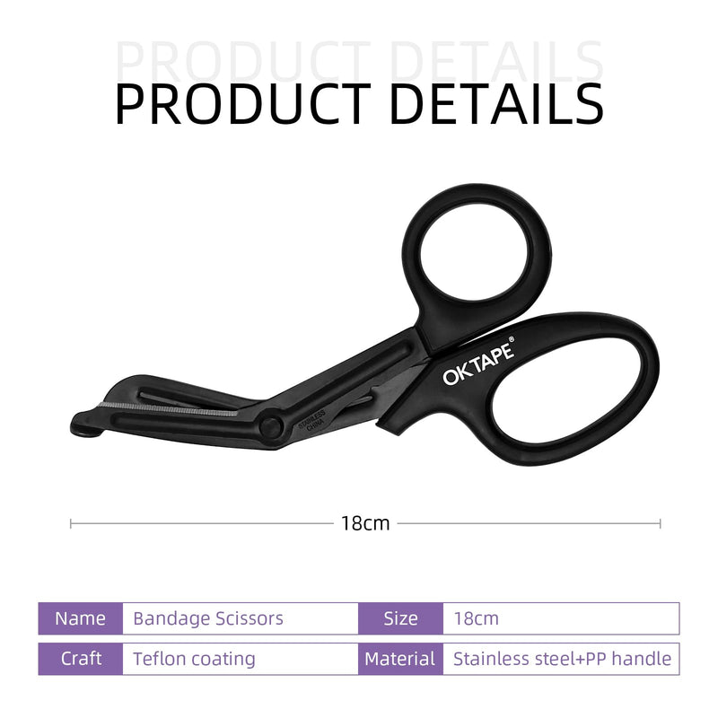 [Australia - AusPower] - OK TAPE Shears - Bandage Scissors?Medical Scissors, EMT Trauma Shears, Non-stick Scissors, First Aid Outdoor Stainless Steel Teflon, Black Handle and Black Coated Blades, 1 Packs 
