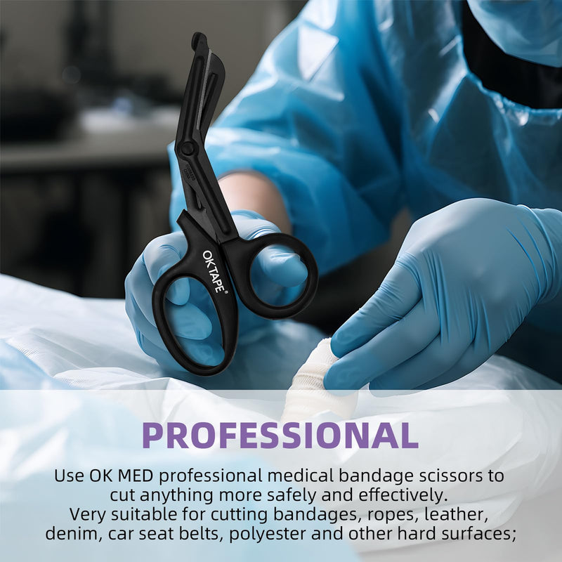 [Australia - AusPower] - OK TAPE Shears - Bandage Scissors?Medical Scissors, EMT Trauma Shears, Non-stick Scissors, First Aid Outdoor Stainless Steel Teflon, Black Handle and Black Coated Blades, 1 Packs 