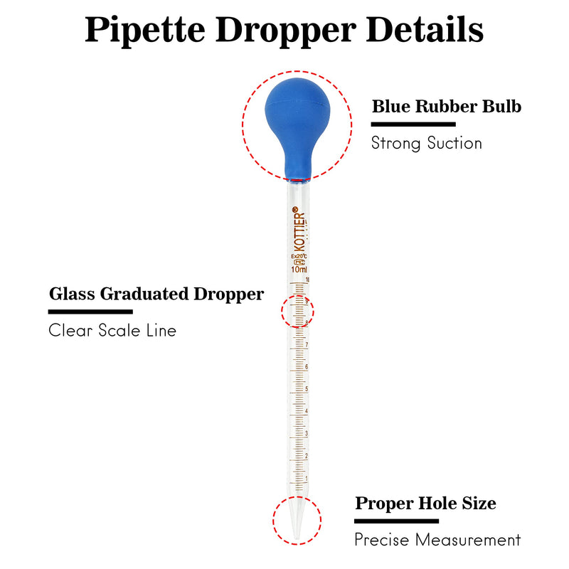 [Australia - AusPower] - 3Pcs Glass Pipettes Dropper, 10ml Graduated Liquid Dropper with Rubber Bulb and Cleaning Brush, Transfer Pipettes for Essential Oil 