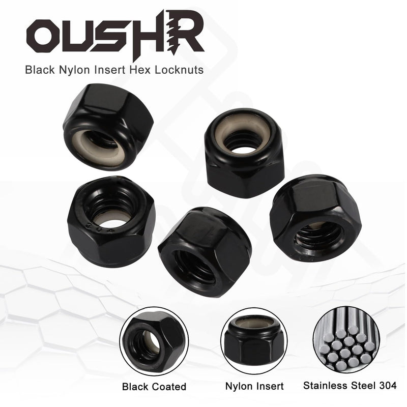 [Australia - AusPower] - 3/8-16 Nylon Insert Hex Lock Nut Stainless Locknuts, 304 Stainless Steel 18-8 Black Finish, Pack of 25 3/8"-16 