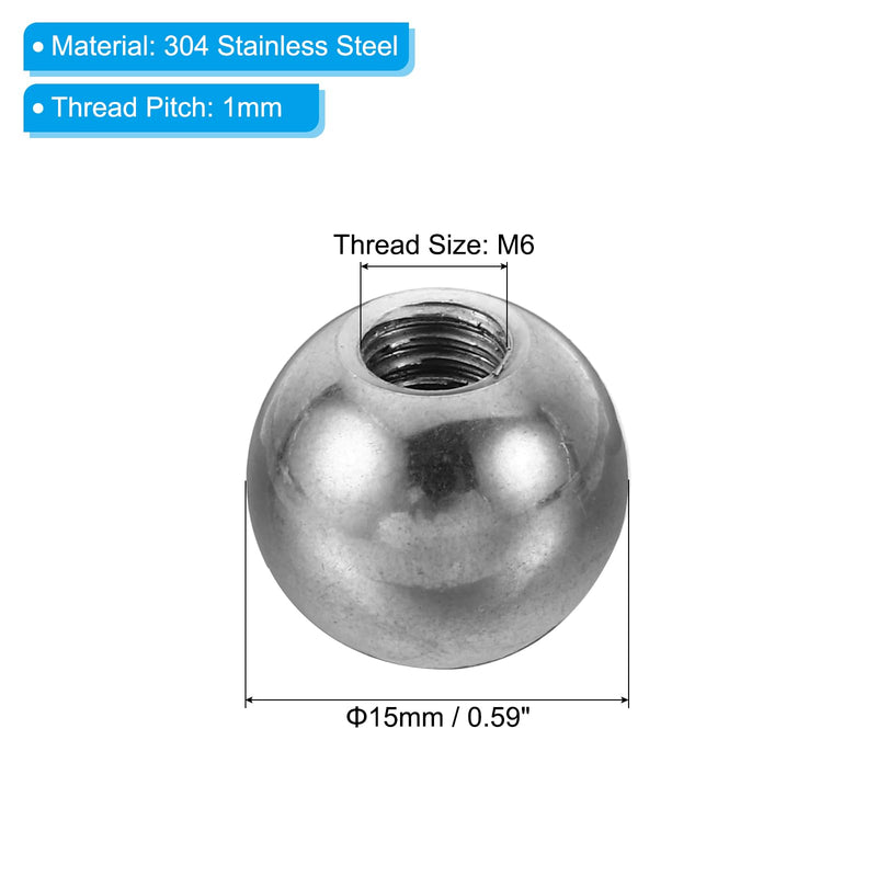 [Australia - AusPower] - PATIKIL M6x15mm Ball Nuts Knob, 2 Pack Female Thread 304 Stainless Steel Round Blind Hole Screw Cap Cover for Lighting Machinery DIY Decoration, Silver 
