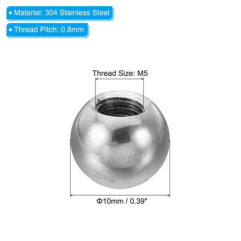 [Australia - AusPower] - PATIKIL M5x10mm Ball Nuts Knob, 5 Pack Female Thread 304 Stainless Steel Round Blind Hole Screw Cap Cover for Lighting Machinery DIY Decoration, Silver 