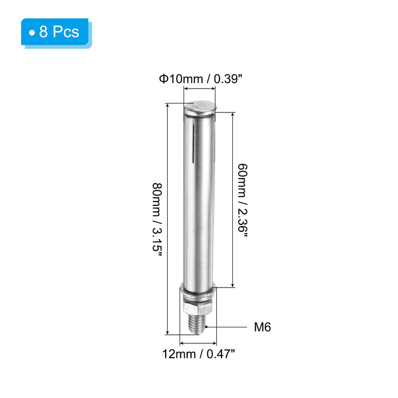 [Australia - AusPower] - PATIKIL M6 x 80mm Expansion Bolts, 8Pcs 304 Stainless Steel Expansion Screw Bolts Sleeve Anchoring Fastener for Wall Concrete Brick Wall Drywall Air Conditioner, Silver 8 