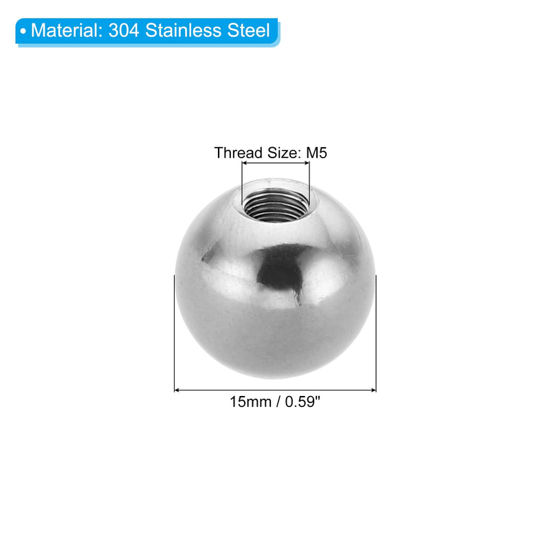 [Australia - AusPower] - PATIKIL M5x15mm Ball Nuts Knob, 2 Pcs Female Thread 304 Stainless Steel Round Blind Hole Screw Cap Cover for Lighting Machinery DIY Decoration, Silver 