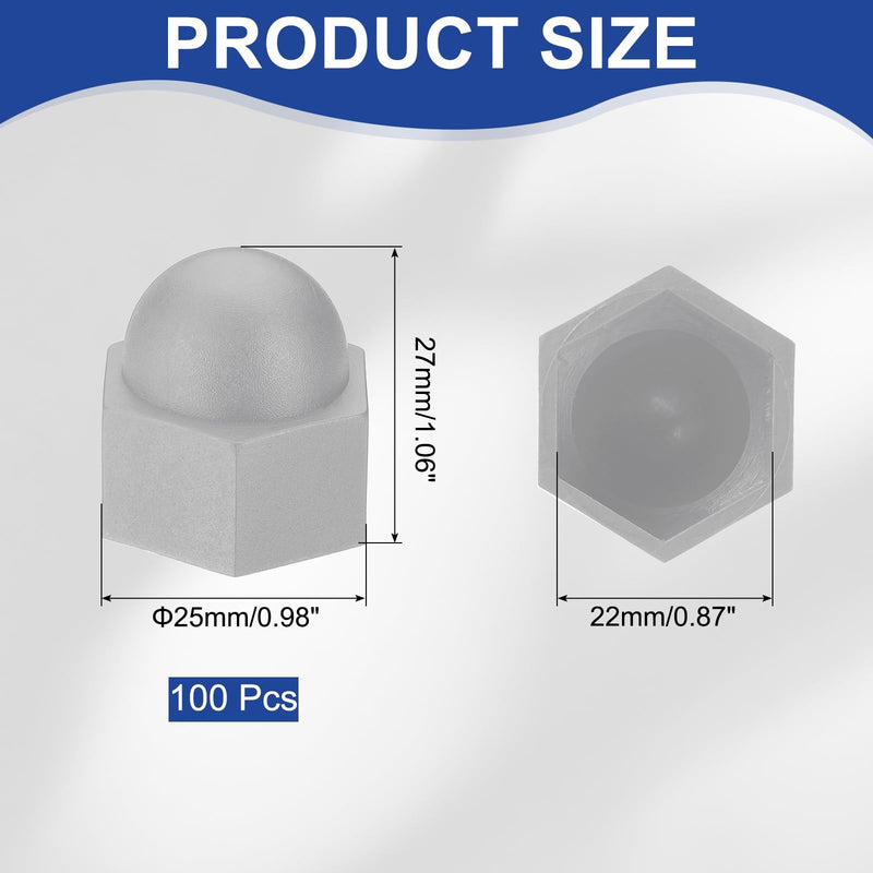 [Australia - AusPower] - PATIKIL 100 Pcs Hex Nut Cover, M14x22x27mm Nylon Screws Bolt Covers Caps Dome Acorn Hex Head Bolt Protection Cap for Screws Nut, Gray 