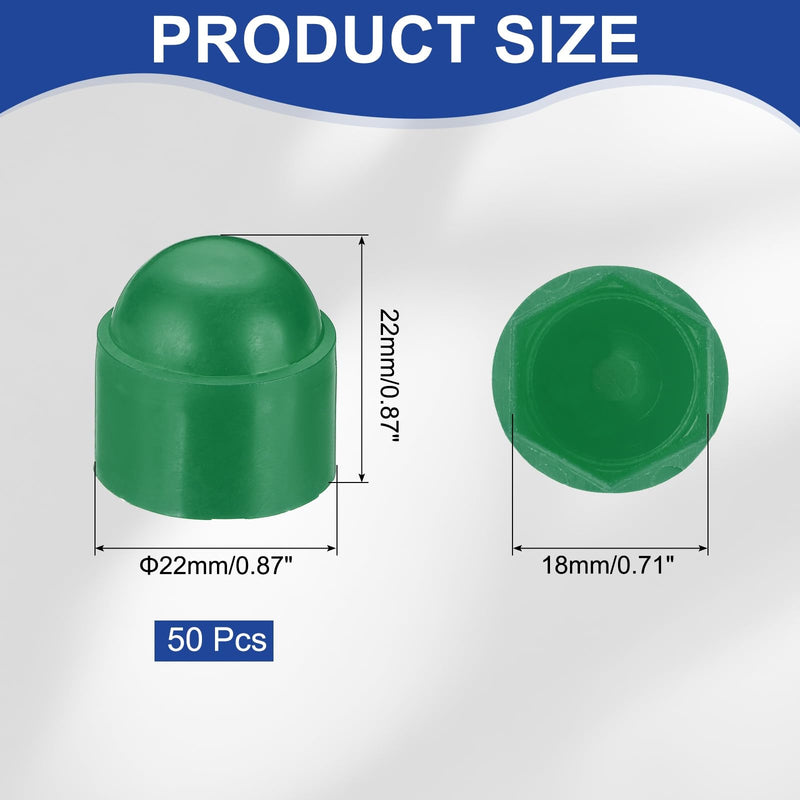 [Australia - AusPower] - PATIKIL 50 Pcs Hex Nut Cover, M12x18x22mm Nylon Screws Bolt Covers Caps Dome Acorn Hex Head Bolt Protection Cap for Screws Nut, Green 