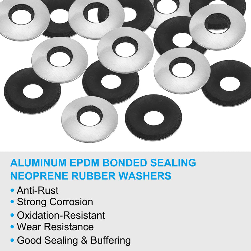 [Australia - AusPower] - PATIKIL 1/4"x5/8" Aluminum EPDM Bonded Sealing Neoprene Rubber Sealing Washers, 100 Pieces Neoprene Rubber Backed Screw Gasket for Machinery Ships Roof (#14x1/4") 1/4"x5/8" 