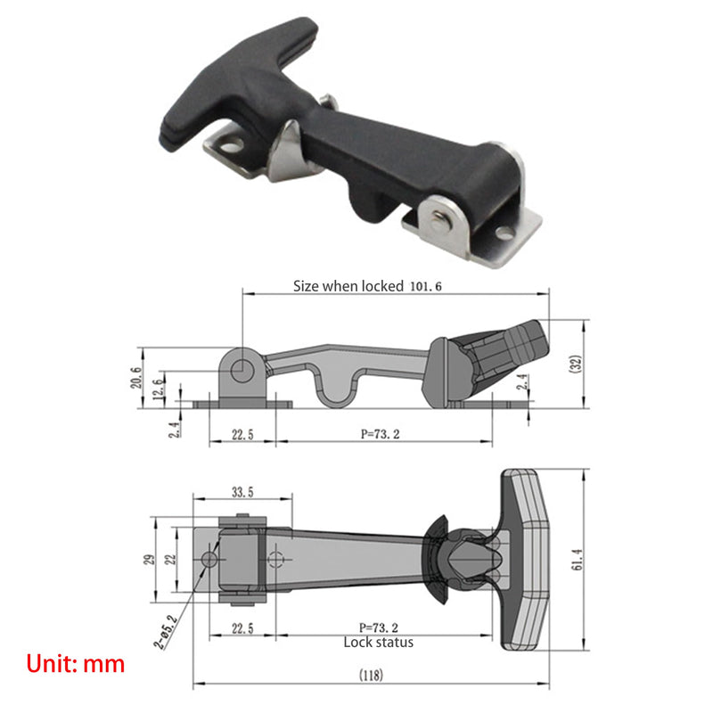 [Australia - AusPower] - 4.6'' Rubber Flexible T-Handle Draw Latches, Black Rubber Hood Machine Draw Latches with Brackets for Tool Box, Boat, Cooler, Golf Cart, Machine Equipment, 2pcs 4.6''/T-Handle 