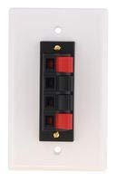 [Australia - AusPower] - White 4 Terminal Spring Clip Wall Plate for Audio Speaker Wires 