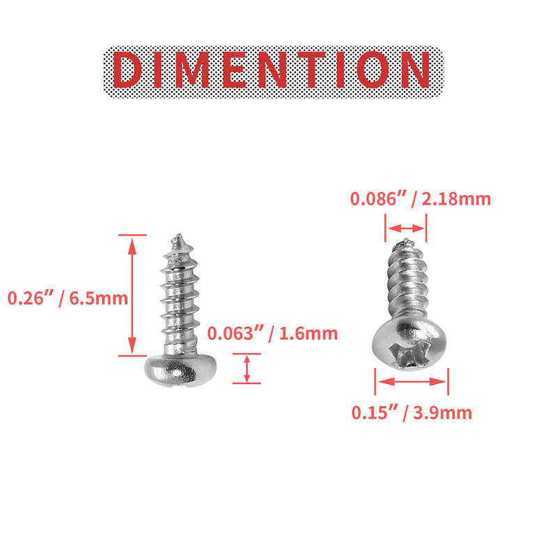 [Australia - AusPower] - 100pcs #2 x 1/4" Pan Head Sheet Metal Screws, Phillips Drive Self-Tapping Screw, Round Head Wood Screw, Full Thread, 304 Stainless Steel 18-8, Bright Finish 