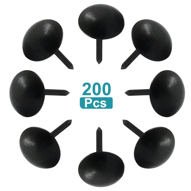 [Australia - AusPower] - Piutouyar 200 Pcs Black Upholstery Tacks Antique Metal Thumb Tacks Round Head Upholstery Pins for Upholstered Furniture Cork Board DIY Projects or Home Decor 9 x 15mm 9x15mm 