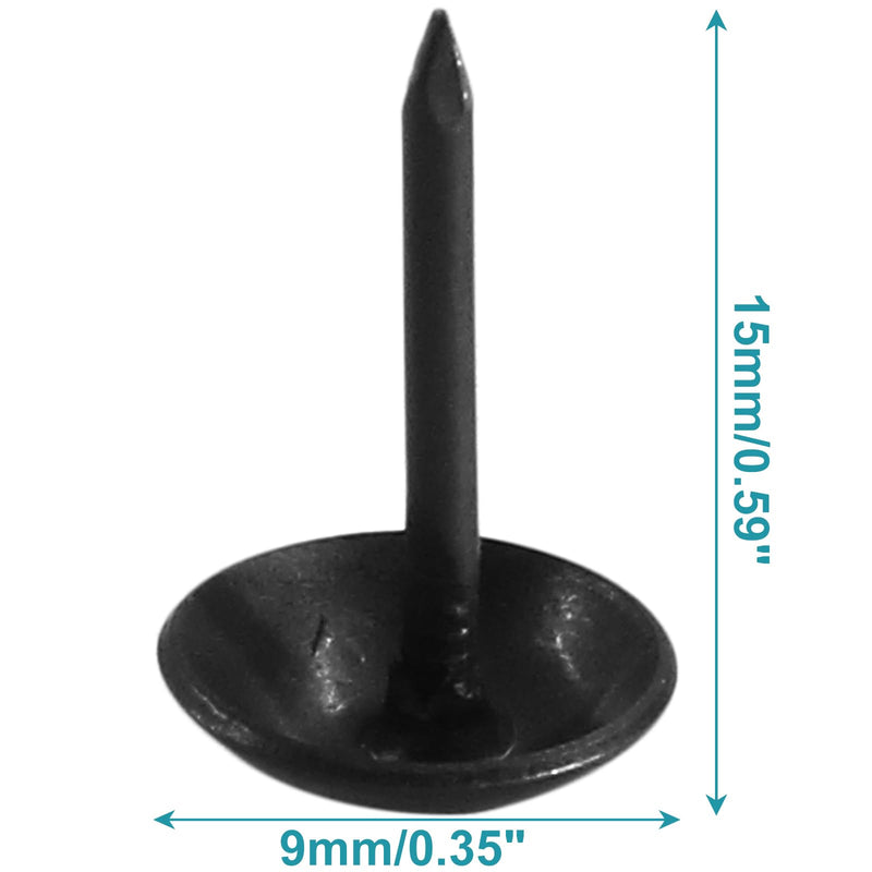 [Australia - AusPower] - Piutouyar 200 Pcs Black Upholstery Tacks Antique Metal Thumb Tacks Round Head Upholstery Pins for Upholstered Furniture Cork Board DIY Projects or Home Decor 9 x 15mm 9x15mm 