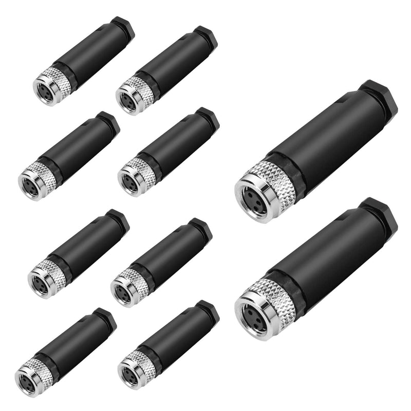 [Australia - AusPower] - 10 Pcs M8 3-Pin Aviation Connector Female, Industrial A Coding Field Assembly Plug 8mm IP67 Waterproof for Circular Socket Panel Sensor 3 Pins M8 Straight Female 