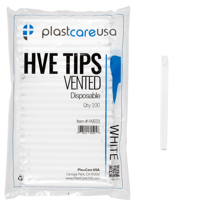[Australia - AusPower] - High Volume Evacuator HVE Tips - 100 HVE Suction Tips Dental Disposable - Vented Evacuation Aspirator Tips with Smooth Edges (White - 100 Pack) by PlastCare USA 