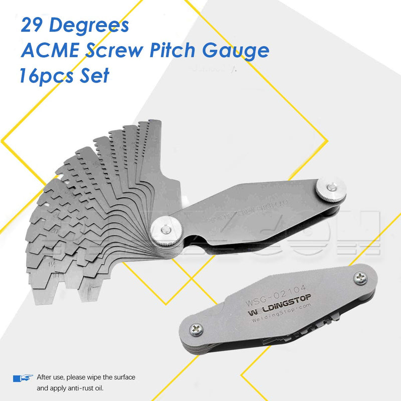 [Australia - AusPower] - PLAXCON 29 Degree Acme Screw Pitch Gauge Stainless Steel Thread Pitch Measuring Tool Set T-Thread Cutting Gage 16pcs 