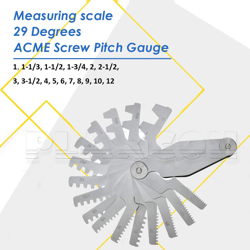 [Australia - AusPower] - PLAXCON 29 Degree Acme Screw Pitch Gauge Stainless Steel Thread Pitch Measuring Tool Set T-Thread Cutting Gage 16pcs 