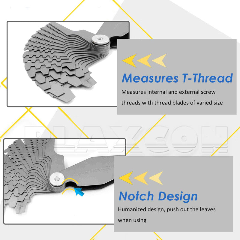 [Australia - AusPower] - PLAXCON 29 Degree Acme Screw Pitch Gauge Stainless Steel Thread Pitch Measuring Tool Set T-Thread Cutting Gage 16pcs 