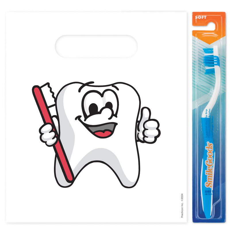 [Australia - AusPower] - Practicon Tootie Tooth 7-3/4" x 9" Dental Giveaway Bag, Dental Hygiene Patient Care Goodie Bag, Dentist Office Plastic Gift Bags, 100 Pack 