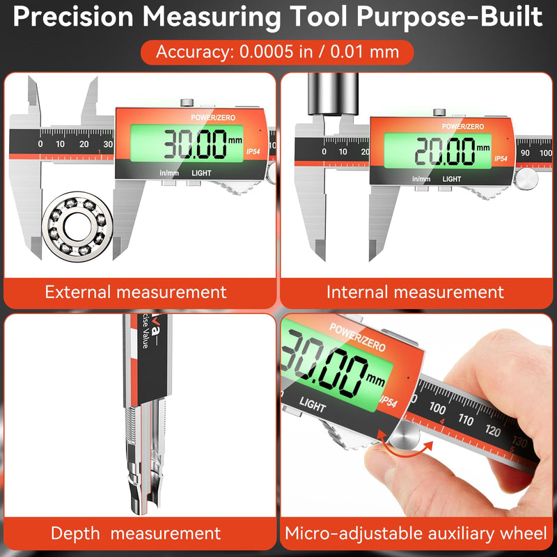 [Australia - AusPower] - Preciva Digital Vernier Caliper (Rechargeable) 150mm Digital Caliper Stainless Steel Electronic Vernier Caliper LCD Display for Industrial, Electrical, Crafter, Automotive Applications 