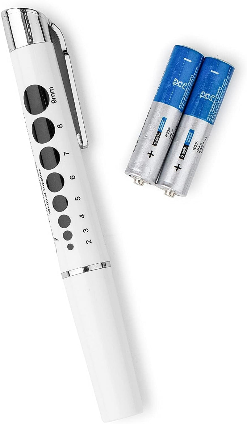 [Australia - AusPower] - Primacare DL-9325 LED Diagnostic Penlight with Imprinted Pupil Gauge, Reusable and Lightweight Medical Pen Light for Nurse, Student, Doctors EMT, Batteries Included, White 