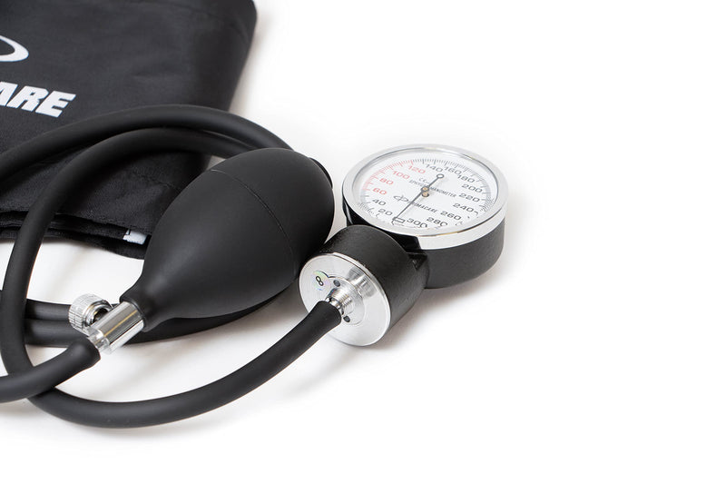 [Australia - AusPower] - PrimaCare Medical DS-9197-BK Professional Classic Series Manual Adult Size Blood Pressure Kit, Emergency Bp kit with Stethoscope and Portable Leatherette Case, Nylon Cuff, Black 