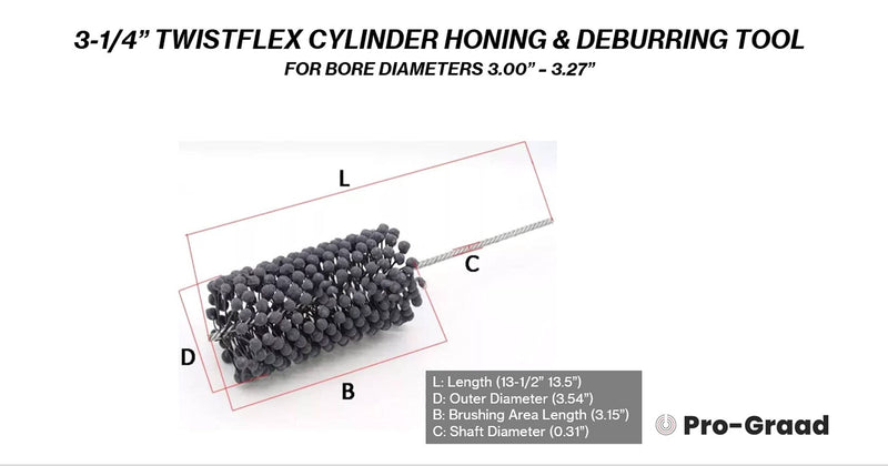 [Australia - AusPower] - TwistFlex 3-1/4" 240SC Cylinder Hone | 3.25" Flexible Cylinder Honing & Deburring Tool | Bore Brush for Hole Diameters 3.00"- 3.27" | Silicon Carbide 240 Grit | 0.31" Shank | 13.5" Length 3-1/4" 