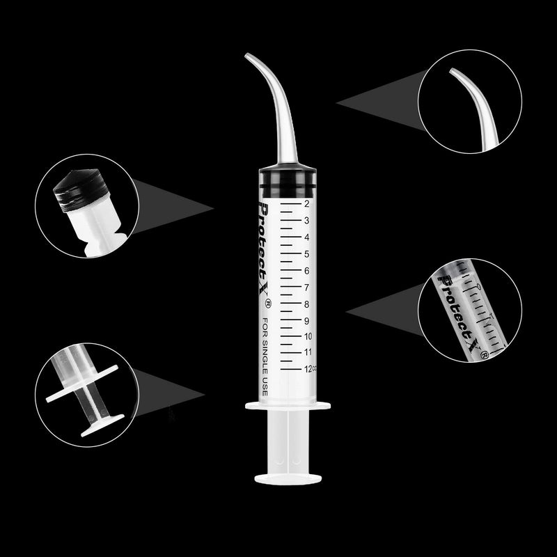 [Australia - AusPower] - ProtectX 50 Pack 12ml/cc Wisdom Teeth Syringe Dental Irrigation Syringe with Curved Tip & Measurement Disposable for Oral Dental Care Tonsil Stone Removal 