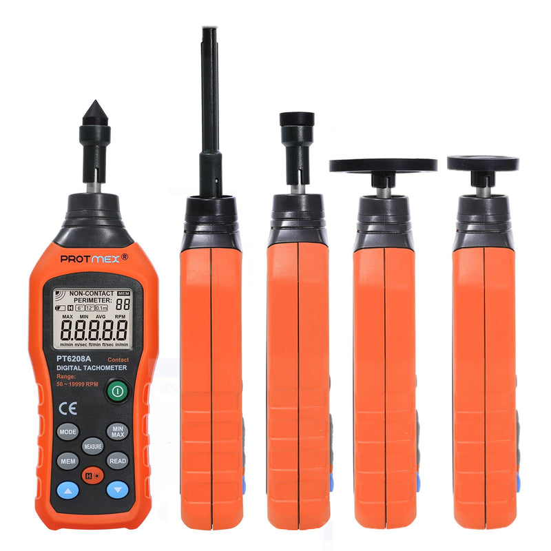 [Australia - AusPower] - PT6208A Digital Contact Tachometer, Contact Measurement Speed Tach Meter, 50-19999RPM Speed Meter, Contact Tach RPM Meter with 100 Groups Data Logging, Data Hold, Max/Min/AVG, Backlight 