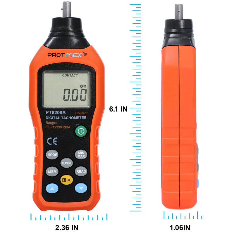 [Australia - AusPower] - PT6208A Digital Contact Tachometer, Contact Measurement Speed Tach Meter, 50-19999RPM Speed Meter, Contact Tach RPM Meter with 100 Groups Data Logging, Data Hold, Max/Min/AVG, Backlight 