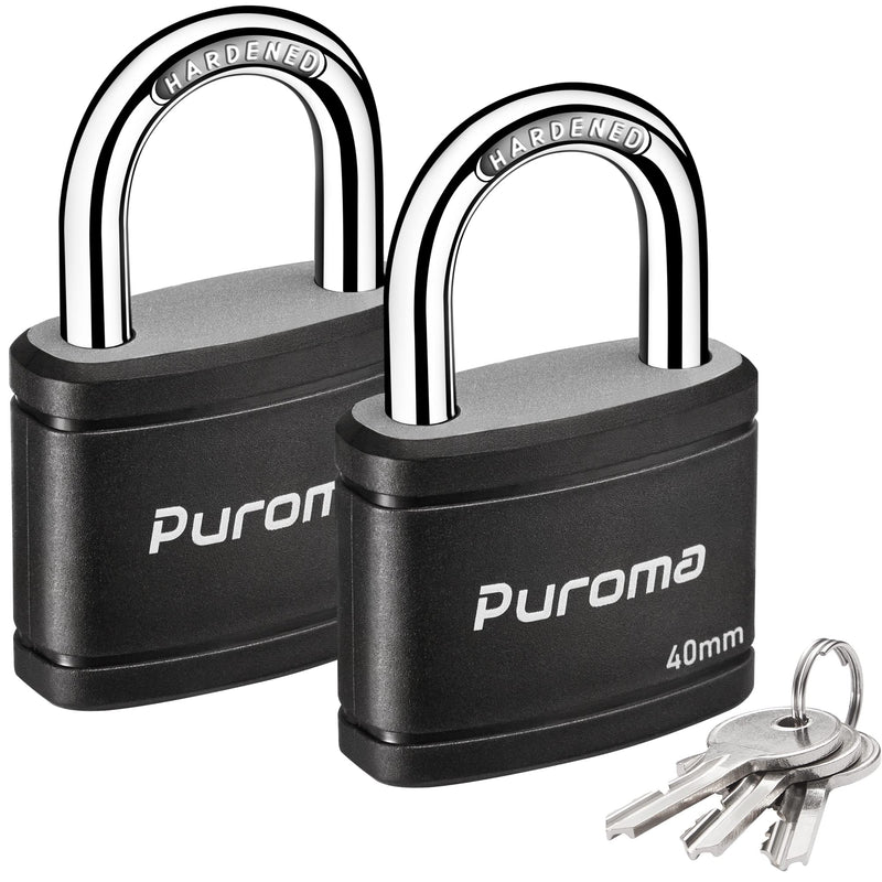 [Australia - AusPower] - Puroma 2 Pack Keyed Padlock with 3 Keys, 1.1 Inch Locker Lock 40mm Heavy-Duty Locks for Gate Fence Hasp Cabinet Toolbox School Gym Locker (Black) Black 