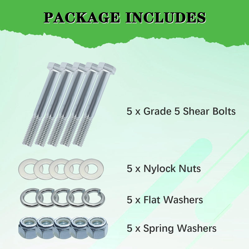 [Australia - AusPower] - 500101 Shear Bolt for Rotary Cutters & Gearboxes, Grade 5, 1/2" x 3-1/2", with Nylock Nuts, Washer, and Spring Washer, 5-Pack (Grade 5-5 Pack) Grade 5 -5 Pack 