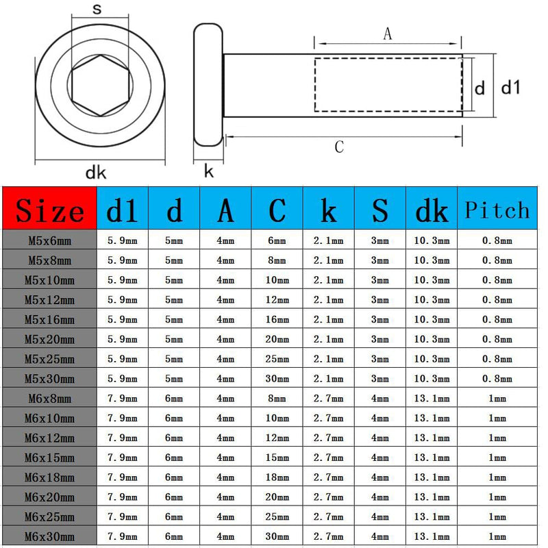 [Australia - AusPower] - 5 Pcs M6 x 12mm Hex Socket Screw Rivet Insert Nut 304 Stainless Steel Flat Head Barrel Nuts Internal Thread Cylindrical Nut Rivnut Locking Screws or Bolts Silver M6x12mm 