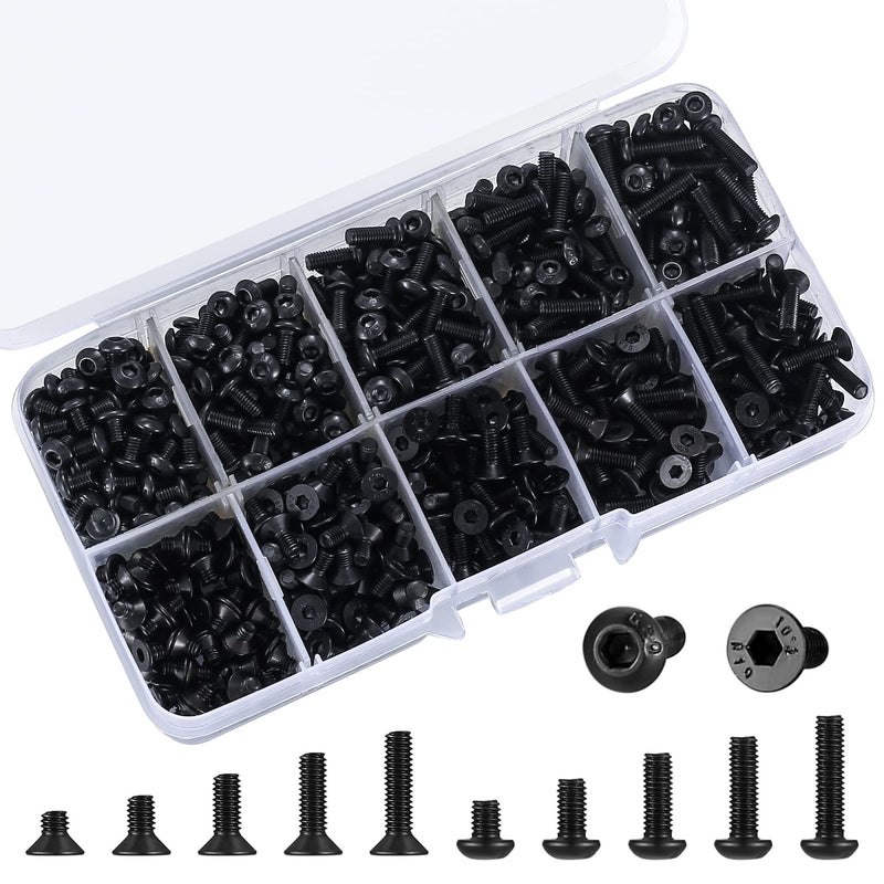 [Australia - AusPower] - 720 Pcs M3 Hex Socket Cap Bolts Screws Assortment Kit, Pan Head & Flat Head Hex Button Head Screws Assorted Black Alloy Steel, M3x(4mm/6mm/8mm/10mm/12mm) (Black) 