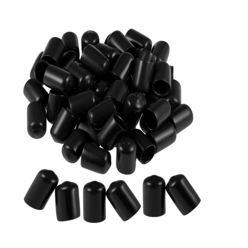 [Australia - AusPower] - Round Rubber End Caps 100 Pcs 3/8" (10mm) ID Vinyl Flexible Screw Thread Protectors Black Bolt End Caps for Metal Tubing Rod Bolt 