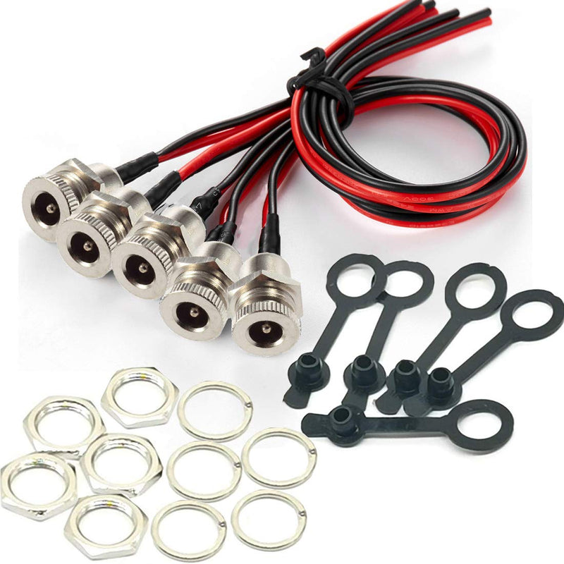 [Australia - AusPower] - qofowin 5.5 x 2.1 MM 8A DC Power Jack Cord Socket Threaded Female Mount Connector Copper Adapter with Pre-soldered Wires and Waterproof Cover Cap dc-wire-copper 