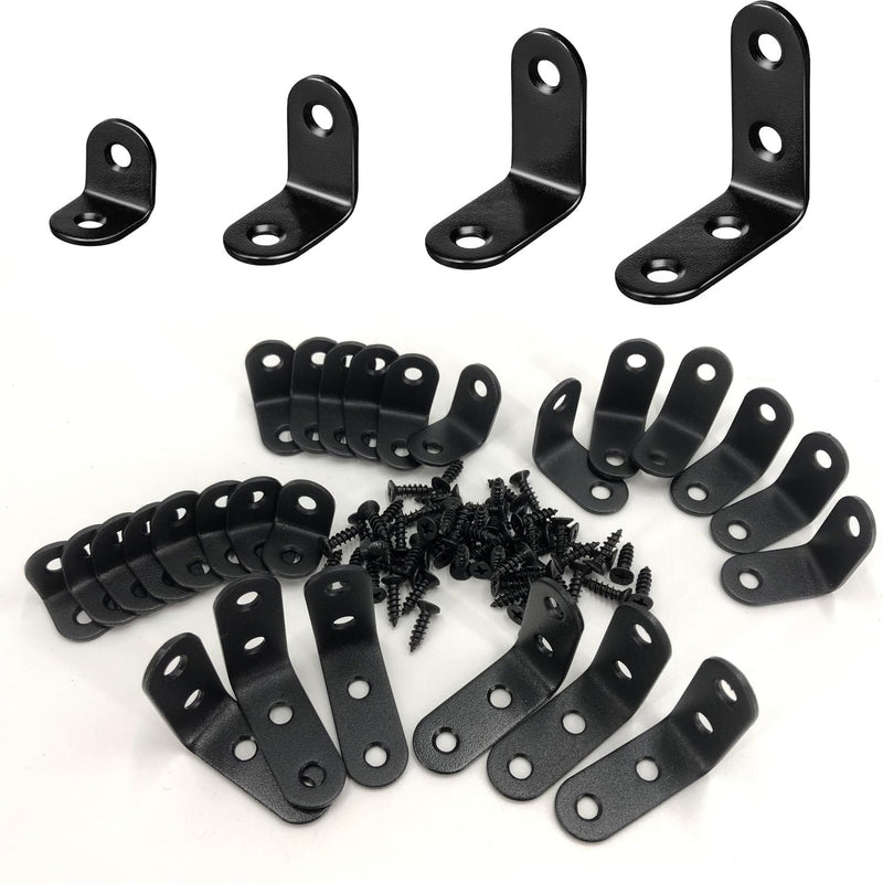 [Australia - AusPower] - 26 PCS Corner Bracket Brace Set Stainless Steel 90-Degree Corner Braces Kit for Wood Furniture Cabinet Chair Black, Kit 26 